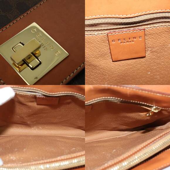 CELINE Macadam Canvas Shoulder Bag Pvc Leather Brown Gold - Picture 11 of 13